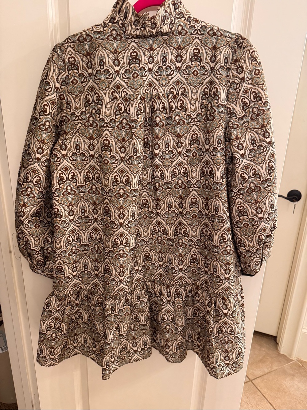 Tuckernuck Cream and Brown Patterned Peplum Tunic Dress - Picture 7 of 8